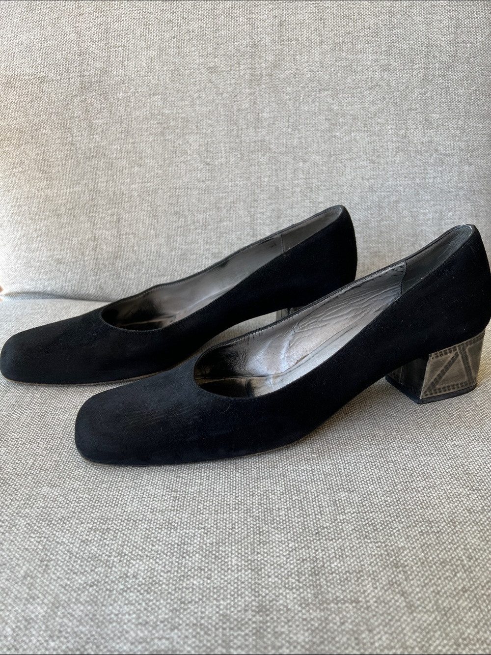 Bruno Magli Black Suede Low Block Heel Pumps